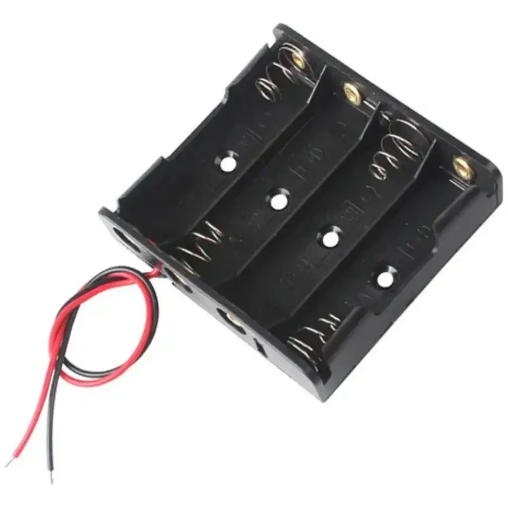 [P-BATAA_003] Caja Porta Pilas Para Cuatro Baterías AA LR6 Con Cables