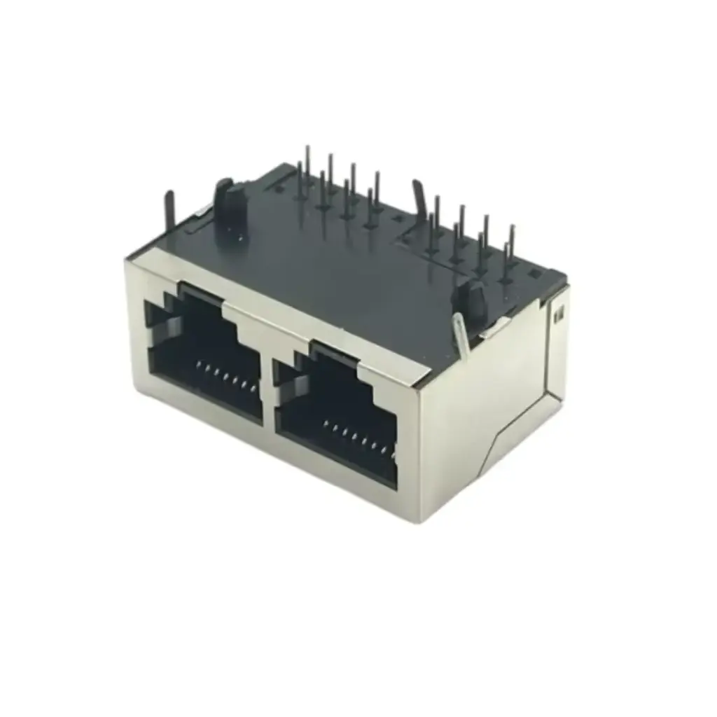 Puerto Ethernet doble RJ-45 Horizontal con Shield DIP 