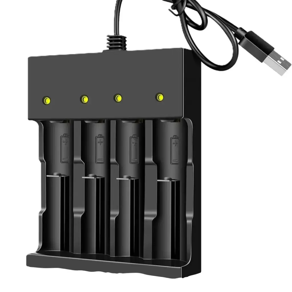 Cargador de 4 baterías de litio 18650 por USB 