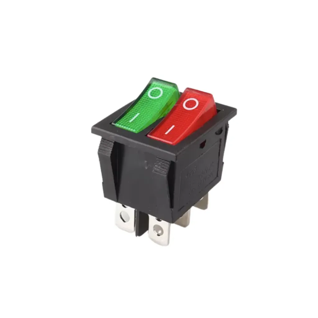 Interruptor Doble Balancín KCD4 6PINES ON/OFF 250VAC 16A Verde/Rojo
