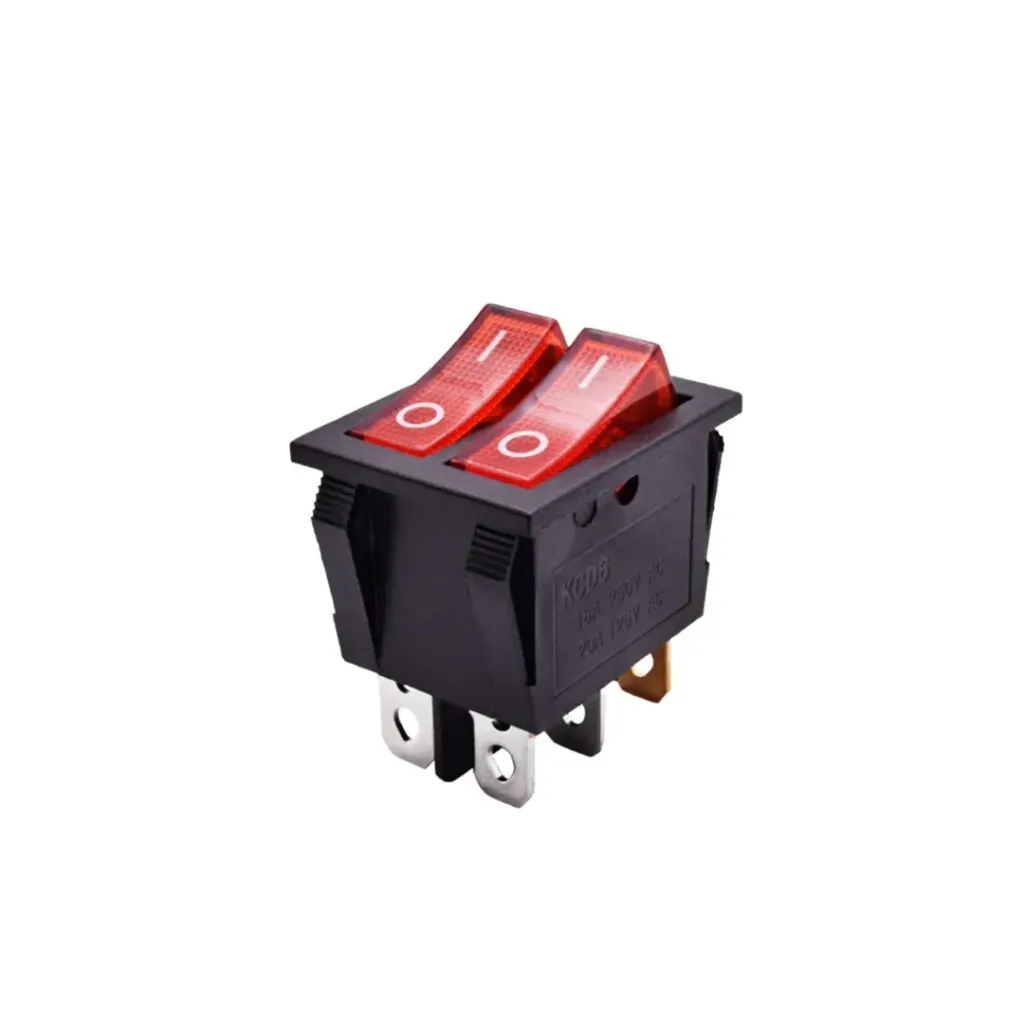 Interruptor Doble Balancín KCD3-606 6PINES ON/OFF 250VAC 16A Rojo