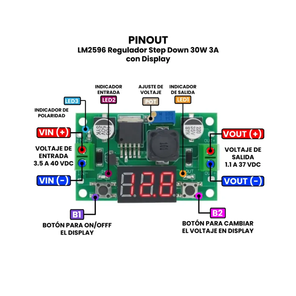 Modulo Regulador Step Down 30W 3A con Display "LM2596 "