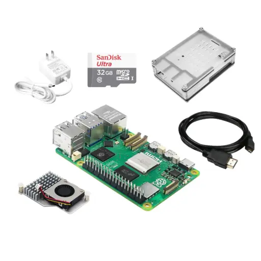 [RaspPi5-8G-KIT1] Raspberry Pi 5 8GB Ram Incluye Cargador, Case, Disipador, Memoria de 32GB y cable mini-HDMI 1.5m