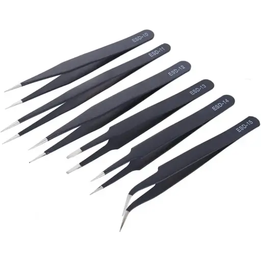 [P4164] Pack de pinzas 6 piezas acero inoxidable antiestáticas ESD