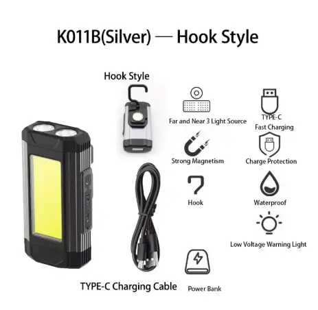 [P4168] Linterna led recargable KXK-011-A silver